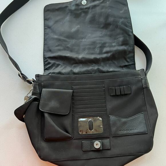 Vintage Fossil Black Pebble Leather and Nylon Crossbody Messenger Bag - Picture 6 of 14